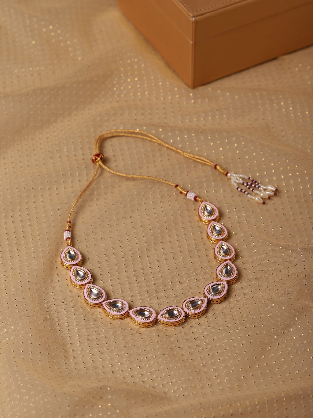 Pink Brass Gold-Polished Kundan Necklace - Ruby Raang | Grocsy