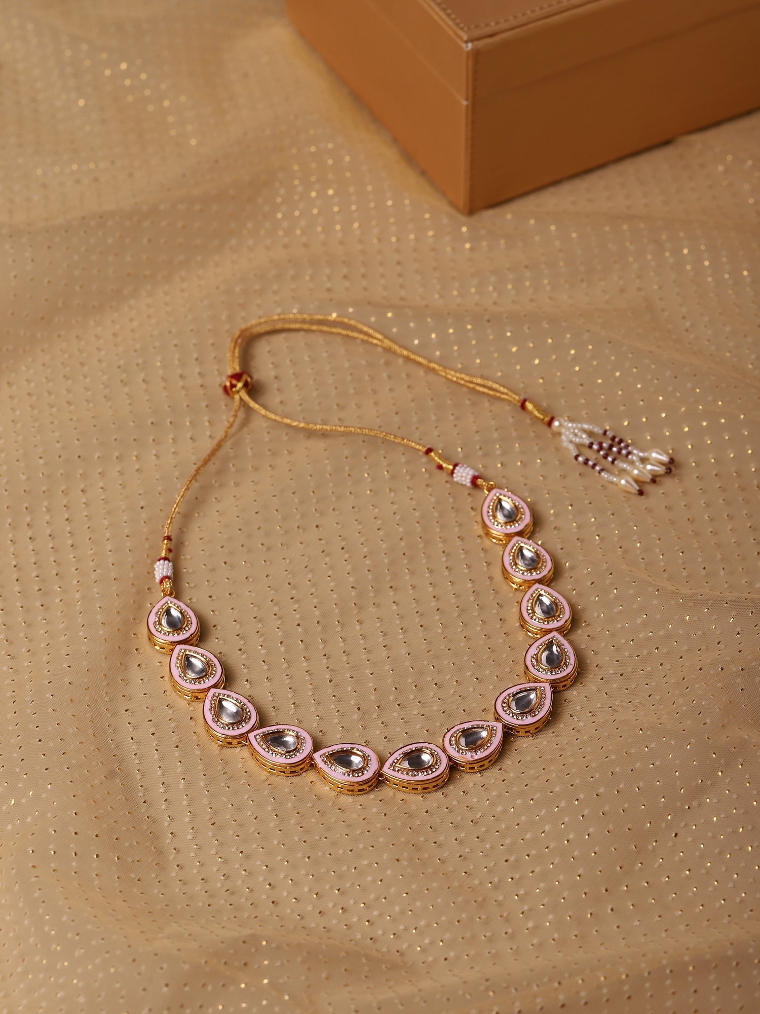 Pink Brass Gold-Polished Kundan Necklace - Ruby Raang | Grocsy