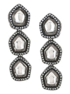 Black Geometric Kundan Drop Earrings - Ruby Raang
