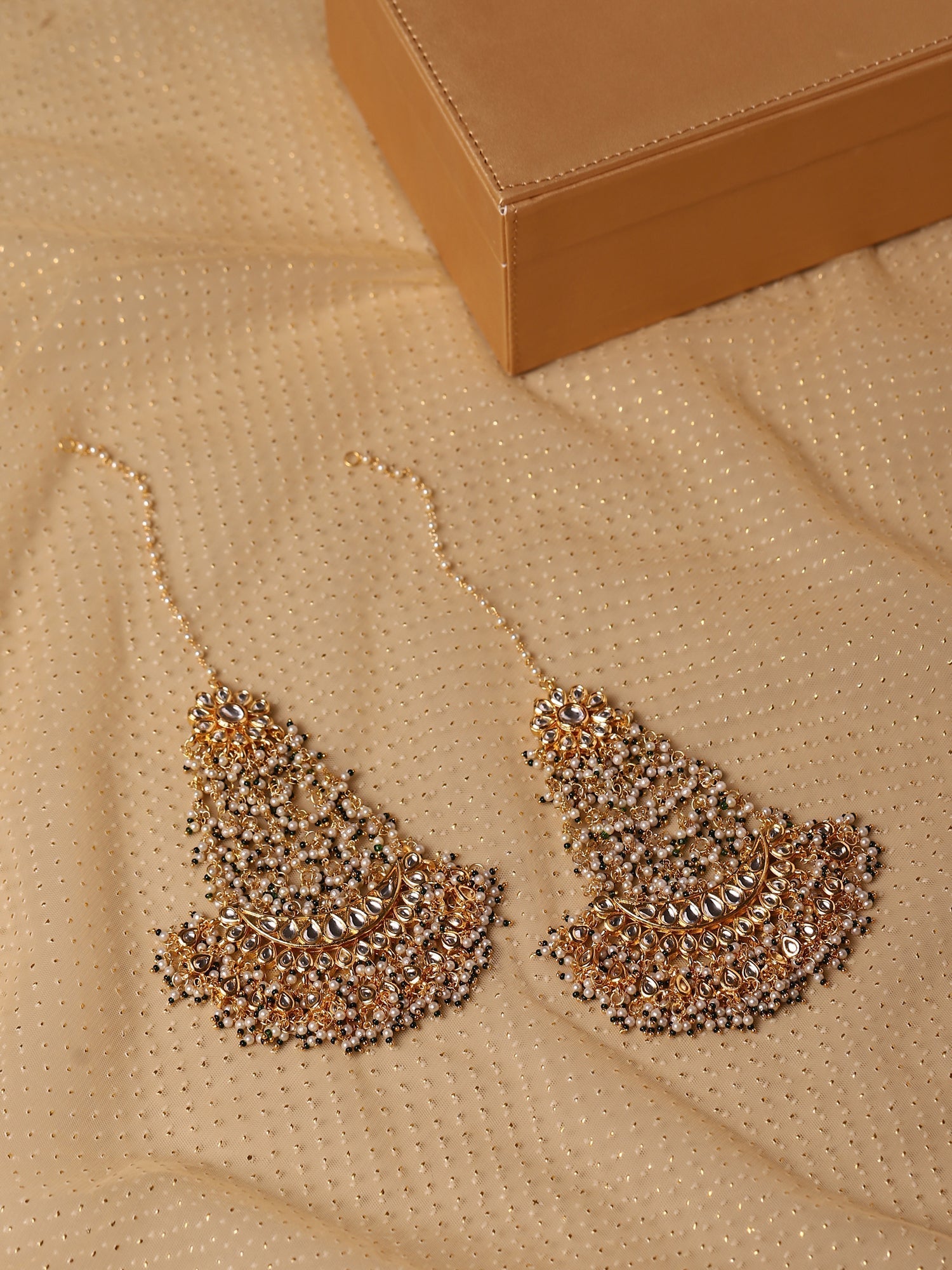 Green Contemporary Gold-Polished Chandbalis Earrings - Ruby Raang