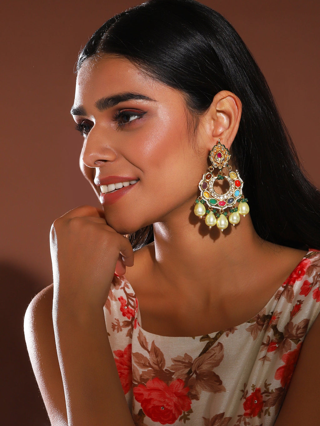 Multicoloured Gold-Polished Circular Drop Earrings - Ruby Raang | Grocsy