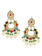 Multicoloured Gold-Polished Circular Drop Earrings - Ruby Raang | Grocsy