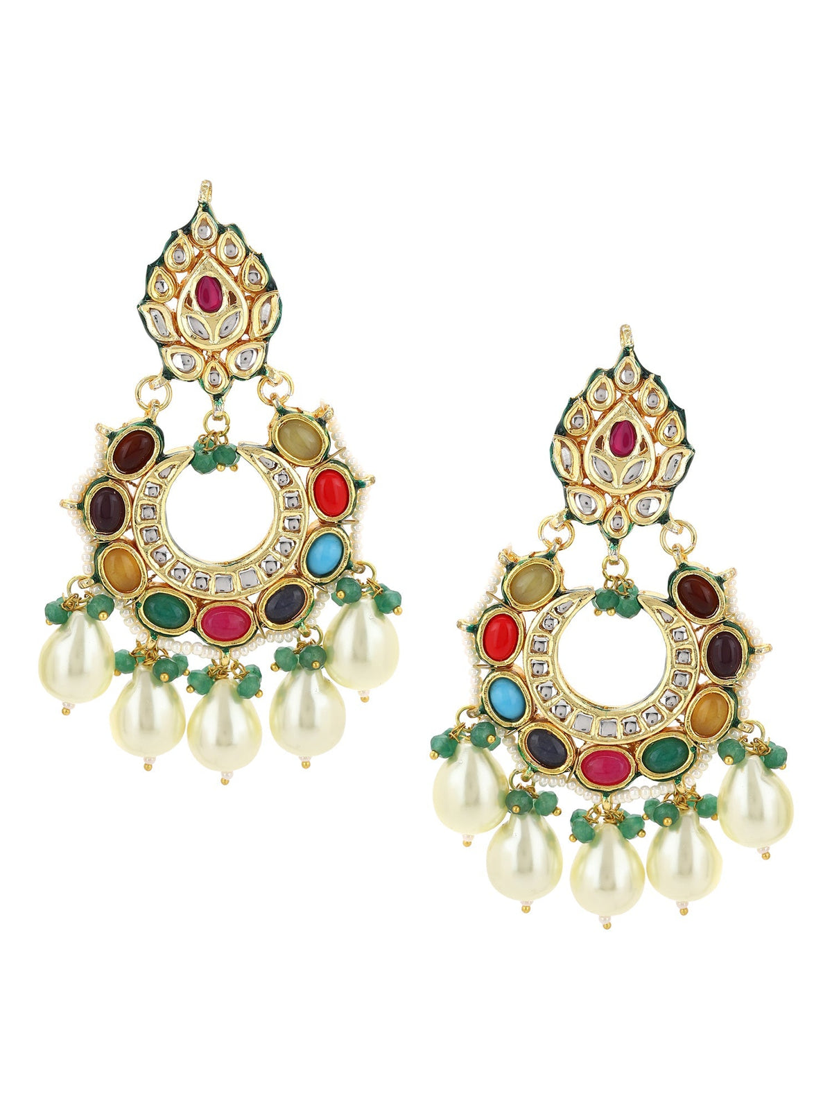 Multicoloured Gold-Polished Circular Drop Earrings - Ruby Raang | Grocsy