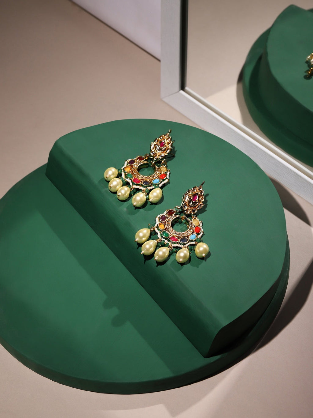 Multicoloured Gold-Polished Circular Drop Earrings - Ruby Raang | Grocsy