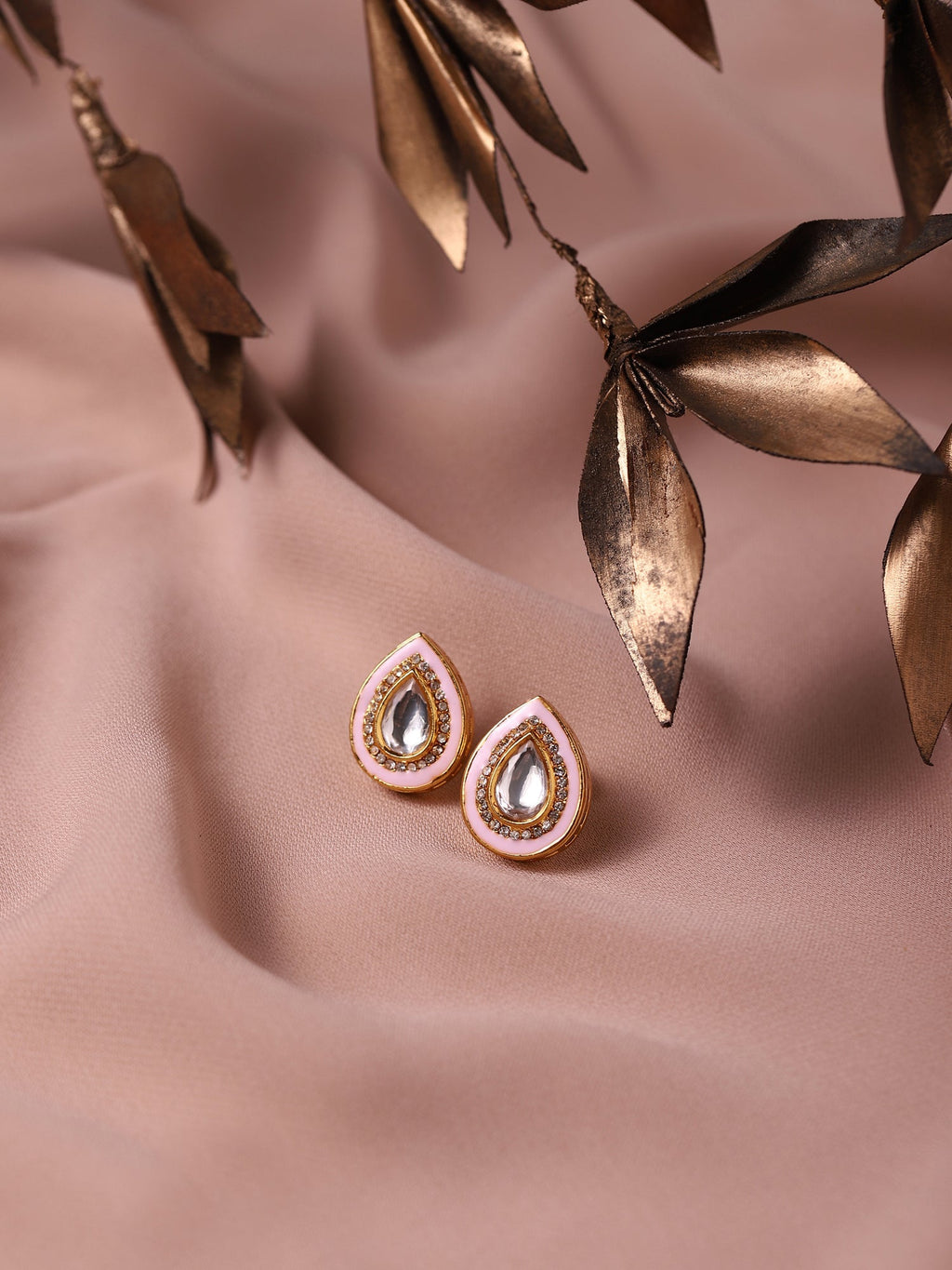 Pink Teardrop Shaped Drop Earrings - Ruby Raang