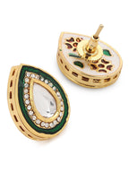 Green Gold-Polished Teardrop Shaped Studs Earrings - Ruby Raang