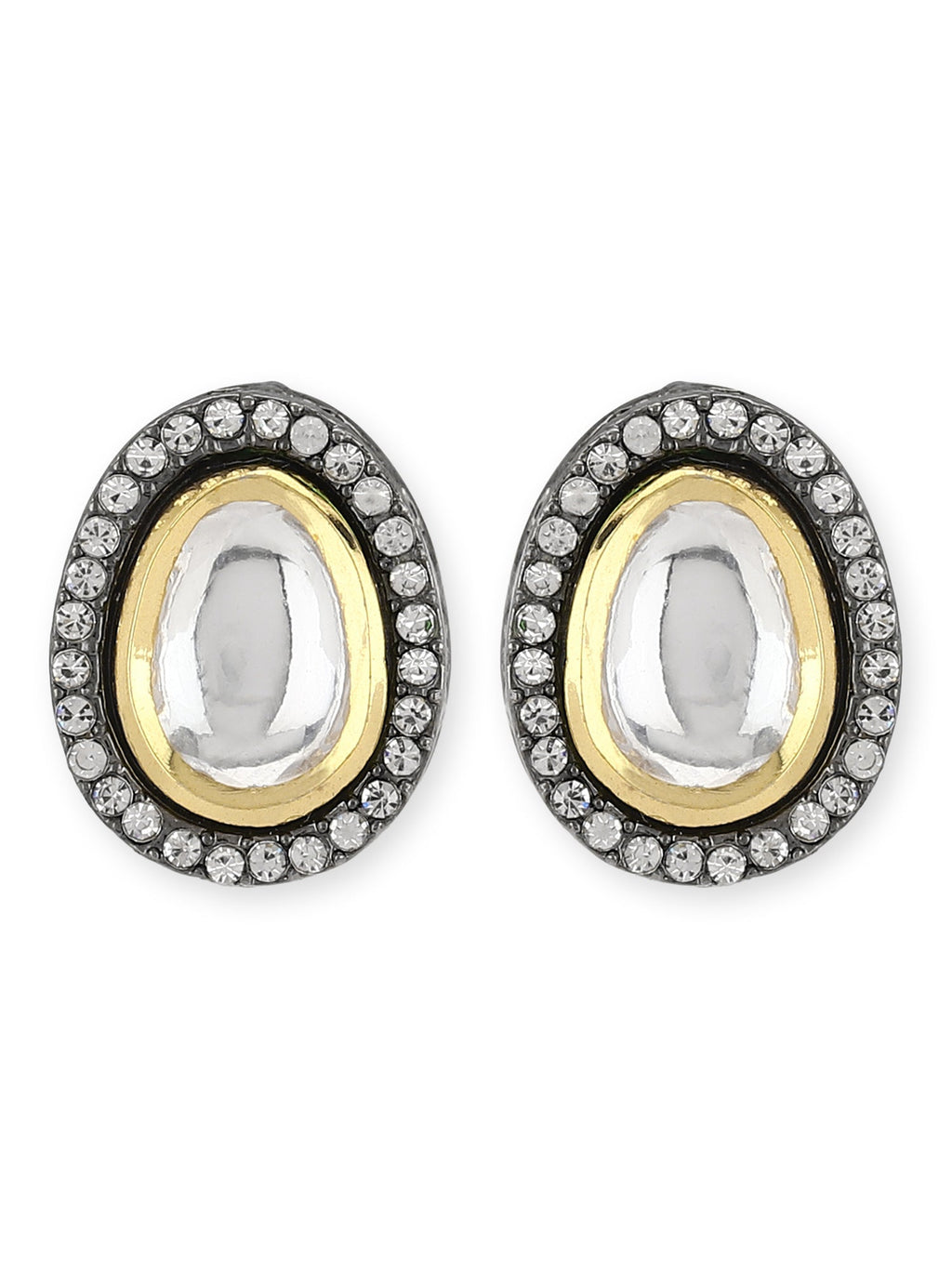 Black Teardrop Kundan Shaped Studs Earrings - Ruby Raang