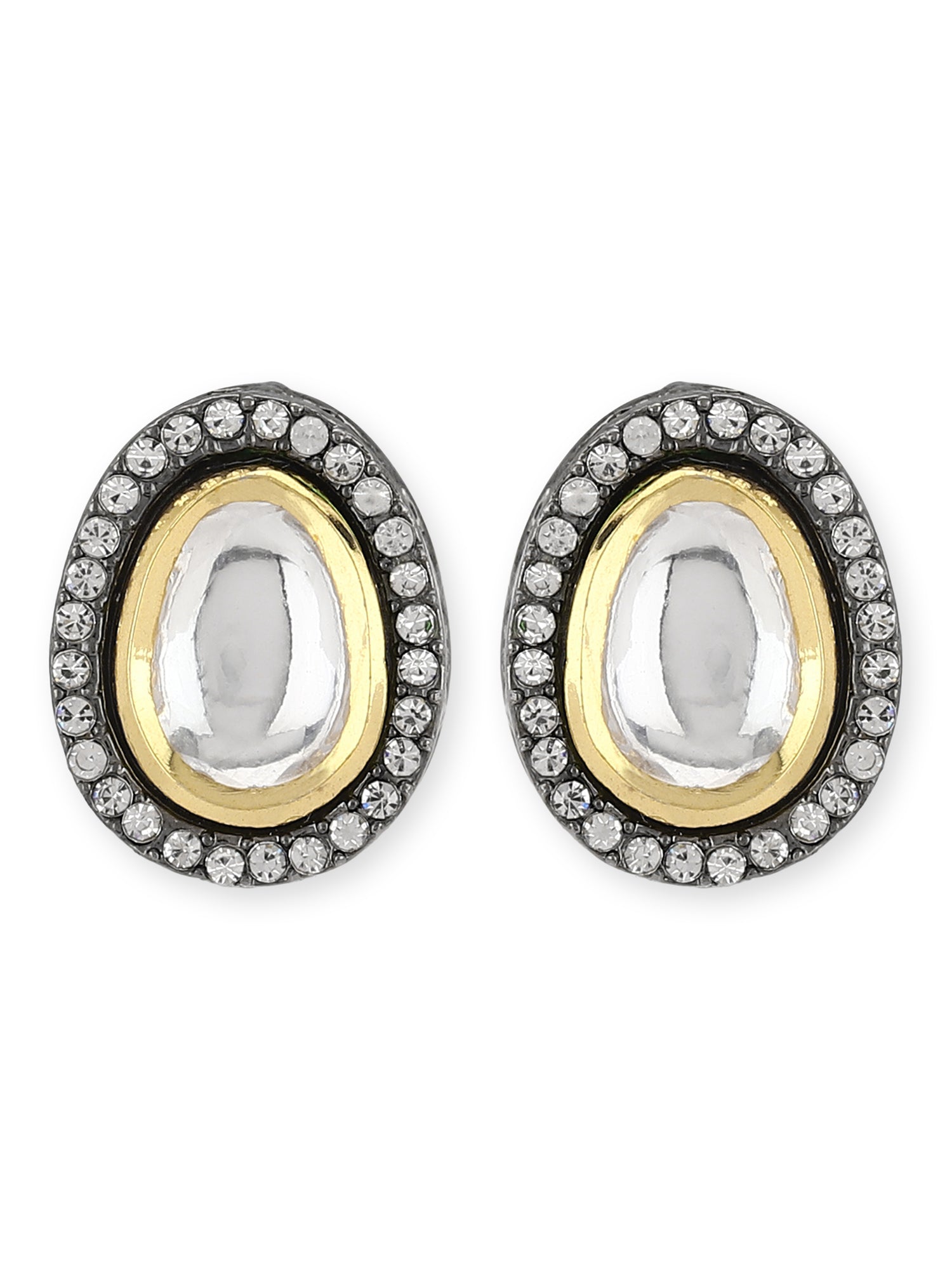 Black Teardrop Kundan Shaped Studs Earrings - Ruby Raang