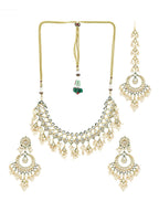 Gold-Polished Green Kundan-Studded Pearl Beaded Jewellery Set - Ruby Raang | Grocsy