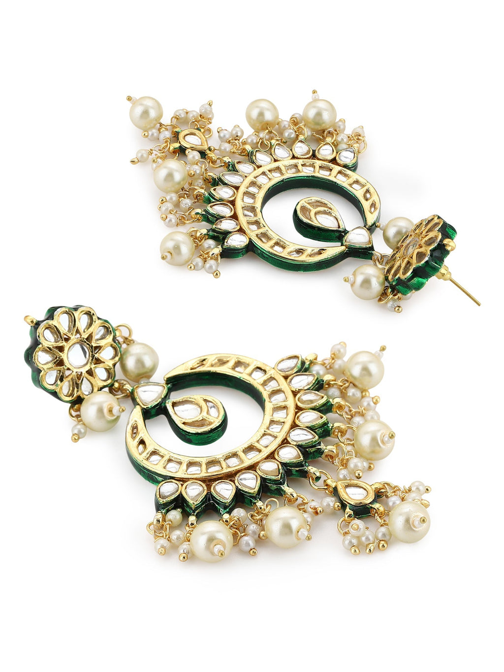Gold-Polished Green Kundan-Studded Pearl Beaded Jewellery Set - Ruby Raang | Grocsy