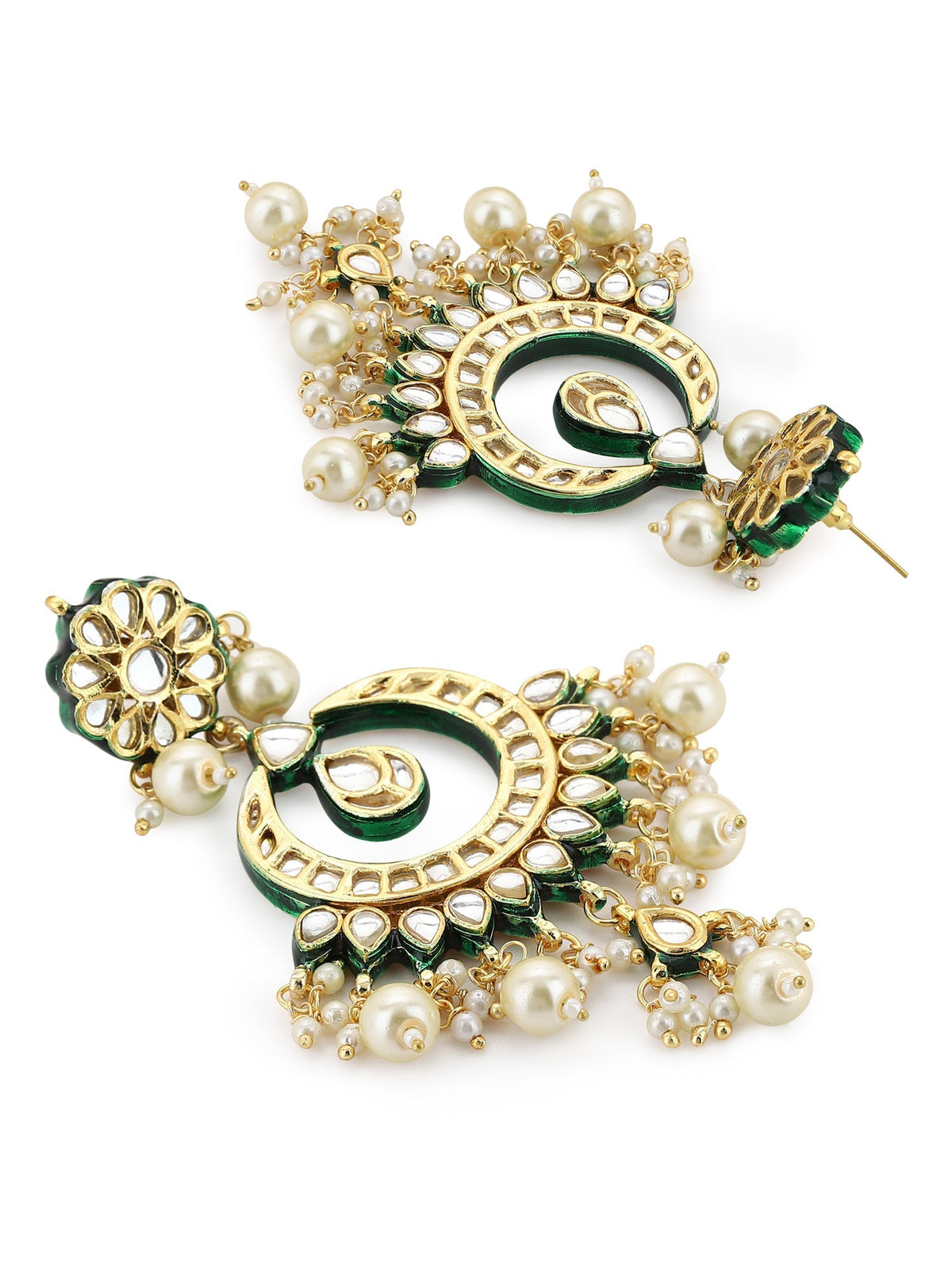 Gold-Polished Green Kundan-Studded Pearl Beaded Jewellery Set - Ruby Raang | Grocsy
