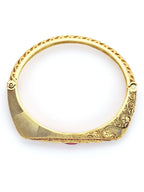 Women's Gold-Toned Pink Brass Kundan Handcrafted Gold-Polished Kada Bracelet - Ruby Raang | Grocsy