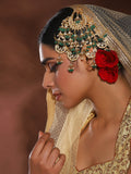 Gold-Polished White Green Kundan-Studded Beaded Jhoomar Passa - Ruby Raang | Grocsy