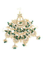 Gold-Polished White Green Kundan-Studded Beaded Jhoomar Passa - Ruby Raang | Grocsy