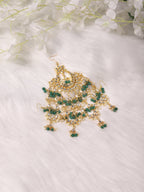 Gold-Polished White Green Kundan-Studded Beaded Jhoomar Passa - Ruby Raang | Grocsy