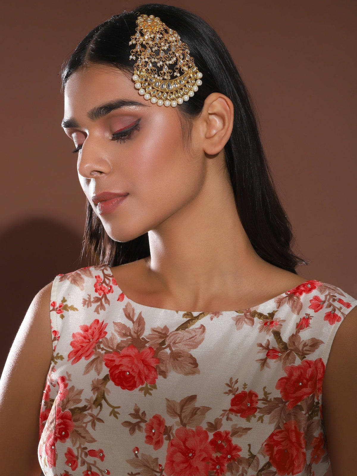 Gold-Polished White Kundan-Studded Beaded Handcrafted Jhumar Passa - Ruby Raang | Grocsy