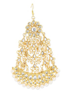 Gold-Polished White Kundan-Studded Beaded Handcrafted Jhumar Passa - Ruby Raang | Grocsy