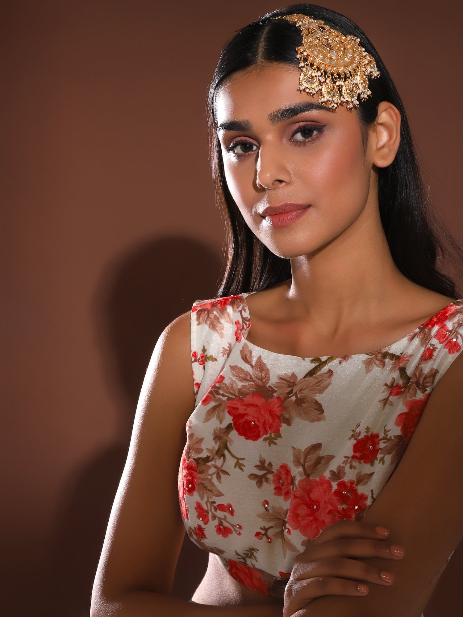 Women's Gold-Polished White Red Kundan-Studded Beaded Jhumar Passa - Ruby Raang | Grocsy