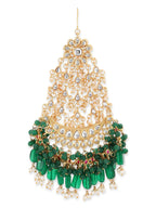 Gold-Polished Green White Kundan-Studded Jhumar Passa - Ruby Raang | Grocsy