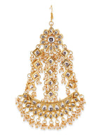 Gold-Polished White Gold Kundan-Studded Beaded Jhoomar Passa - Ruby Raang | Grocsy