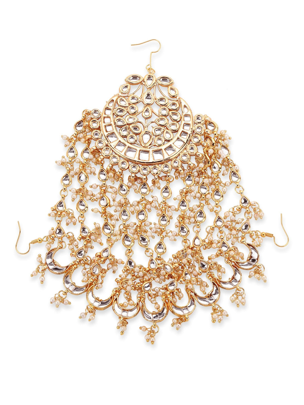 Gold-Polished White Kundan Jhoomarpassa - Ruby Raang | Grocsy