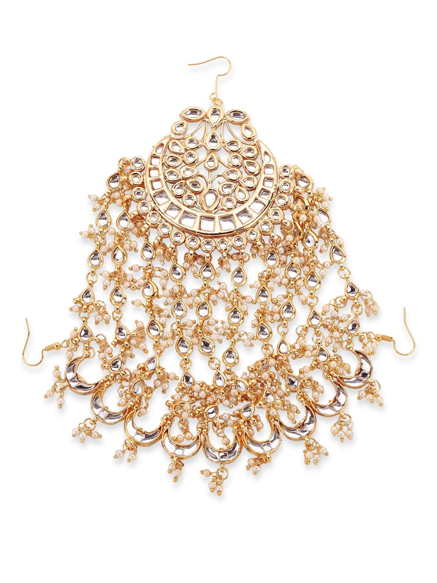 Gold-Polished White Kundan Jhoomarpassa - Ruby Raang | Grocsy