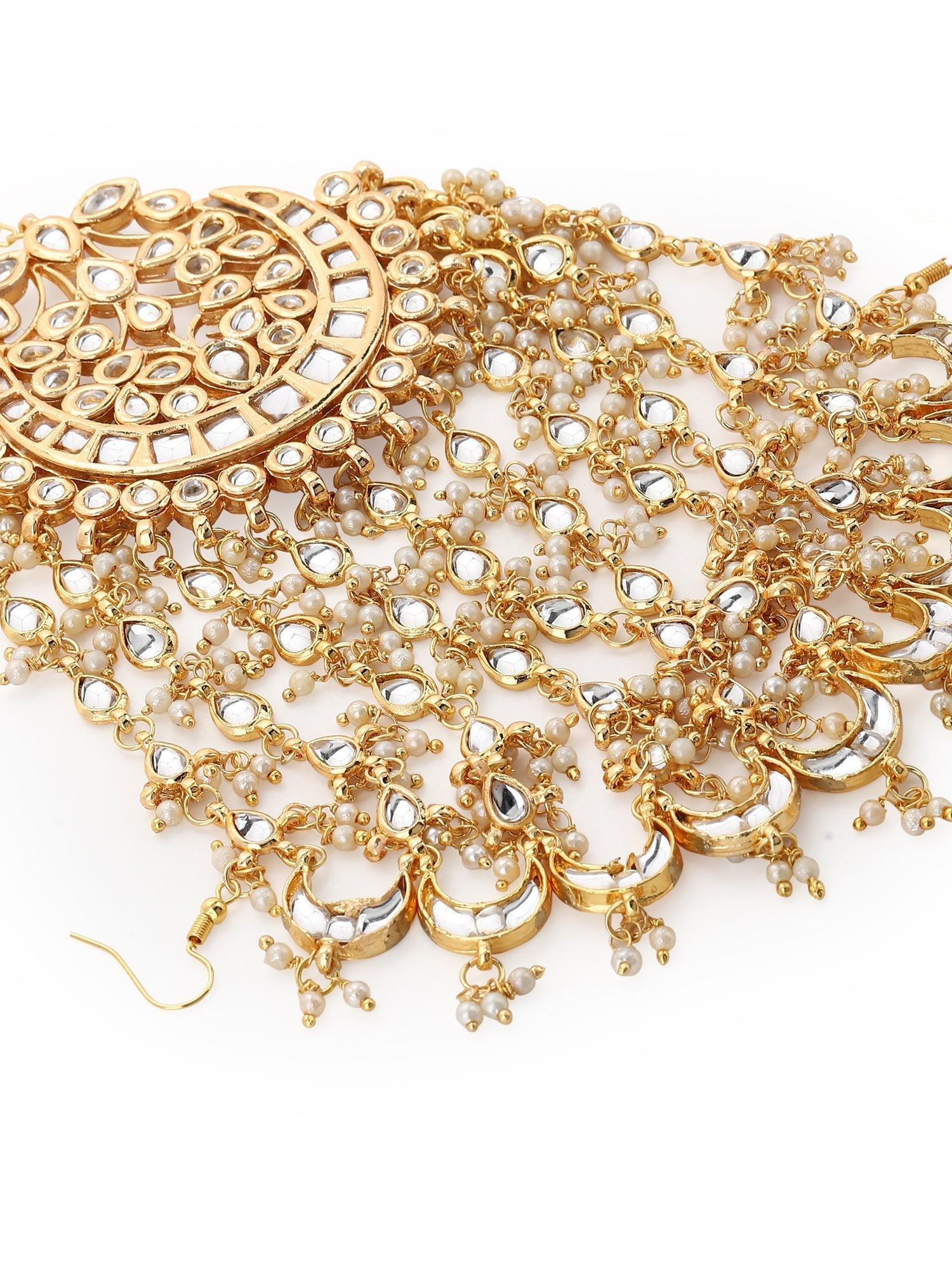 Gold-Polished White Kundan Jhoomarpassa - Ruby Raang | Grocsy