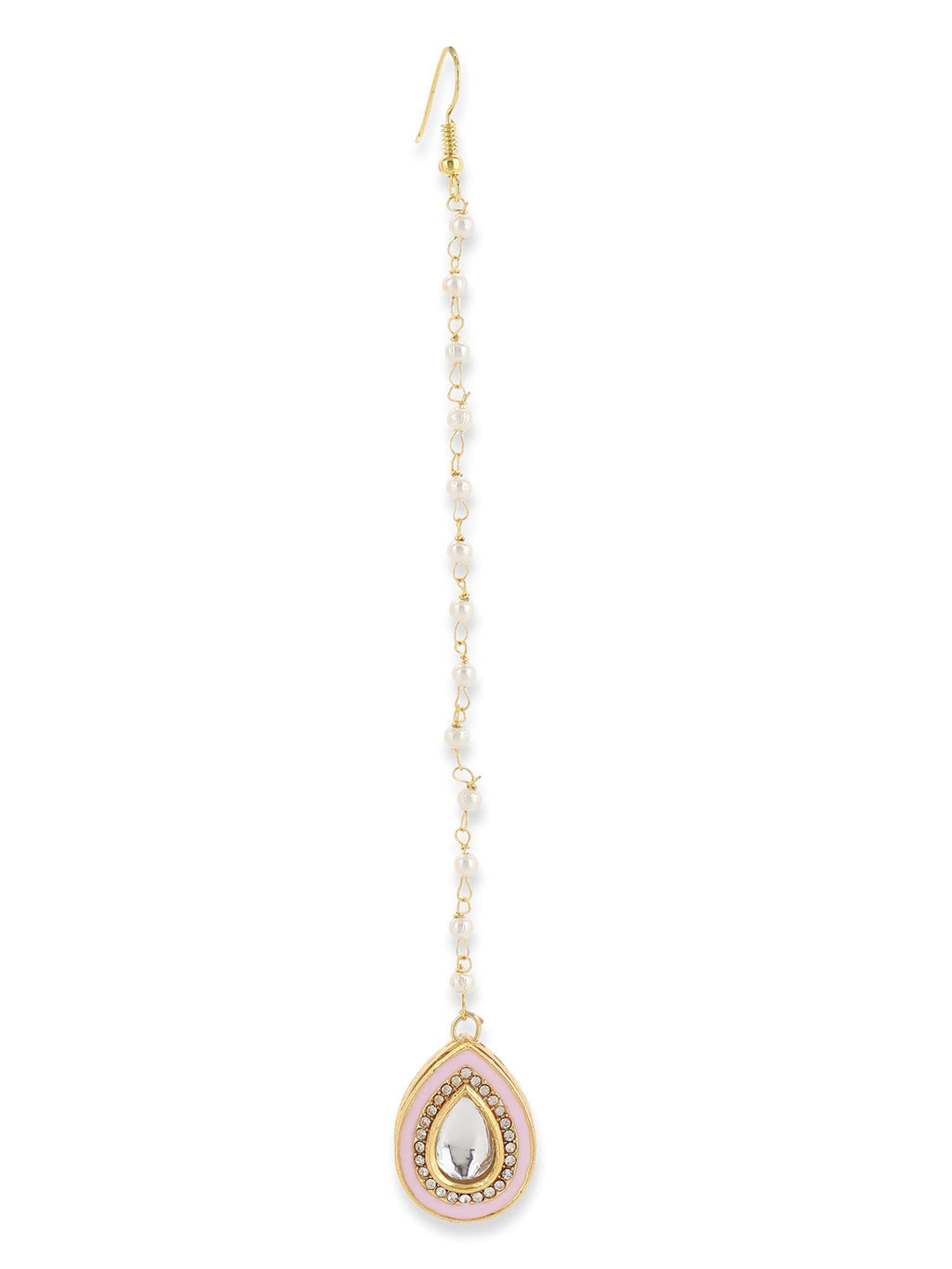 Gold-Polished Pink Kundan Studded Maang Tikka - Ruby Raang | Grocsy