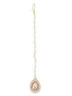 Gold-Polished Pink Kundan Studded Maang Tikka - Ruby Raang | Grocsy