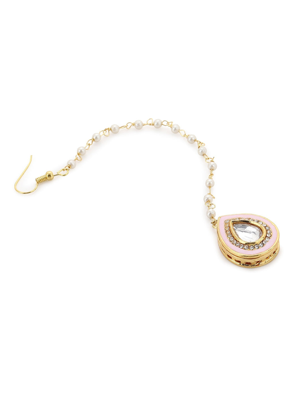 Gold-Polished Pink Kundan Studded Maang Tikka - Ruby Raang | Grocsy