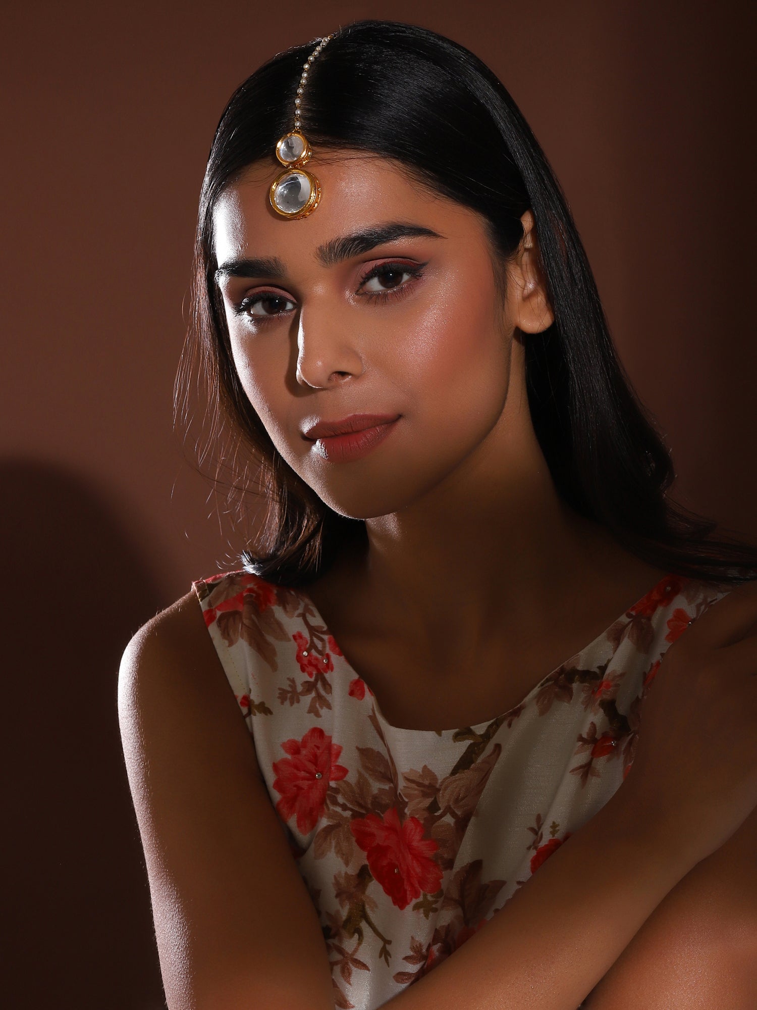 Gold-Polished White Kundan Studded Beaded Maang Tikka - Ruby Raang | Grocsy