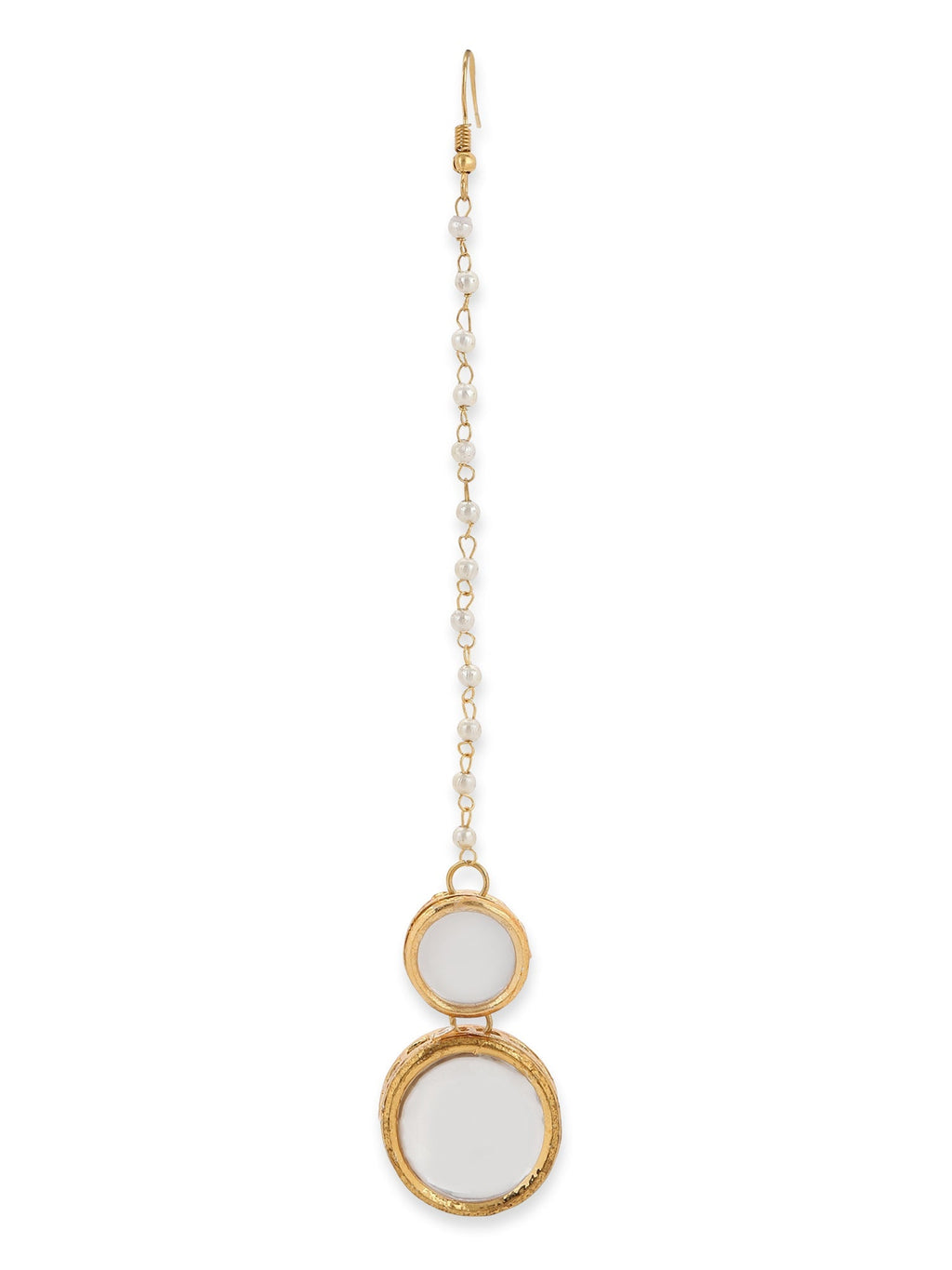 Gold-Polished White Kundan Studded Beaded Maang Tikka - Ruby Raang | Grocsy