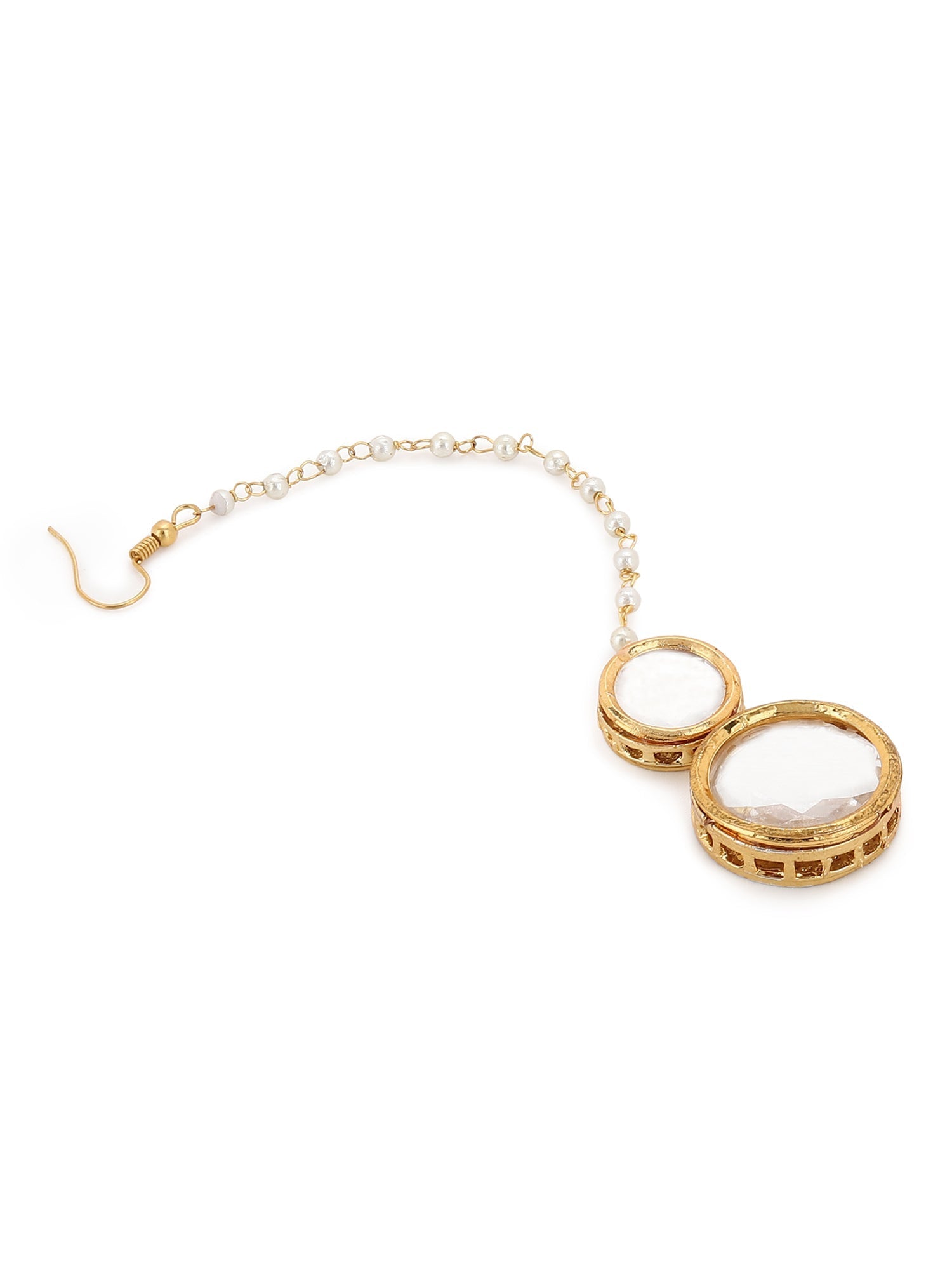 Gold-Polished White Kundan Studded Beaded Maang Tikka - Ruby Raang | Grocsy