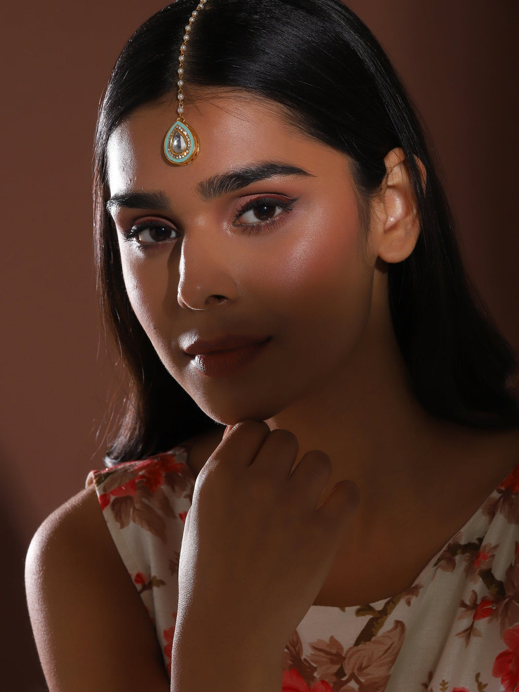 Gold-Polished White Kundan-Studded Maangtika - Ruby Raang | Grocsy