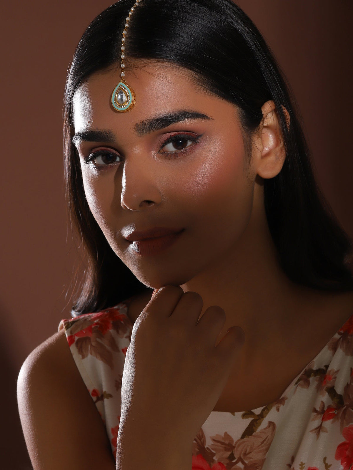 Gold-Polished White Kundan-Studded Maangtika - Ruby Raang | Grocsy