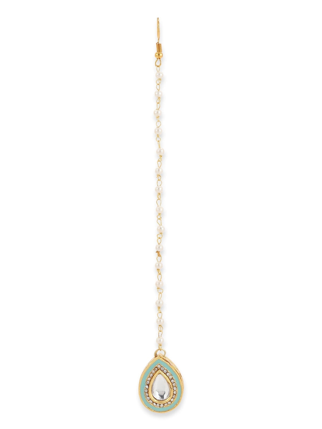Gold-Polished White Kundan-Studded Maangtika - Ruby Raang | Grocsy