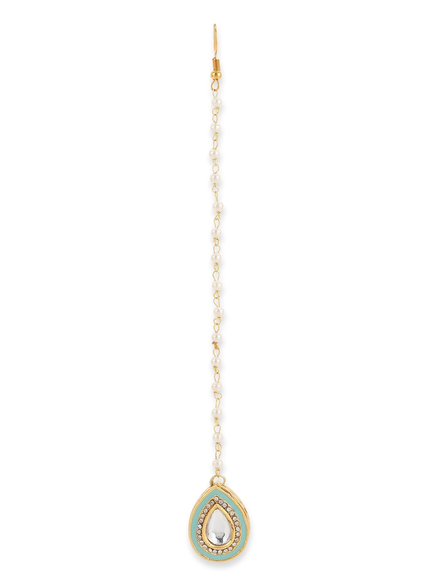Gold-Polished White Kundan-Studded Maangtika - Ruby Raang | Grocsy