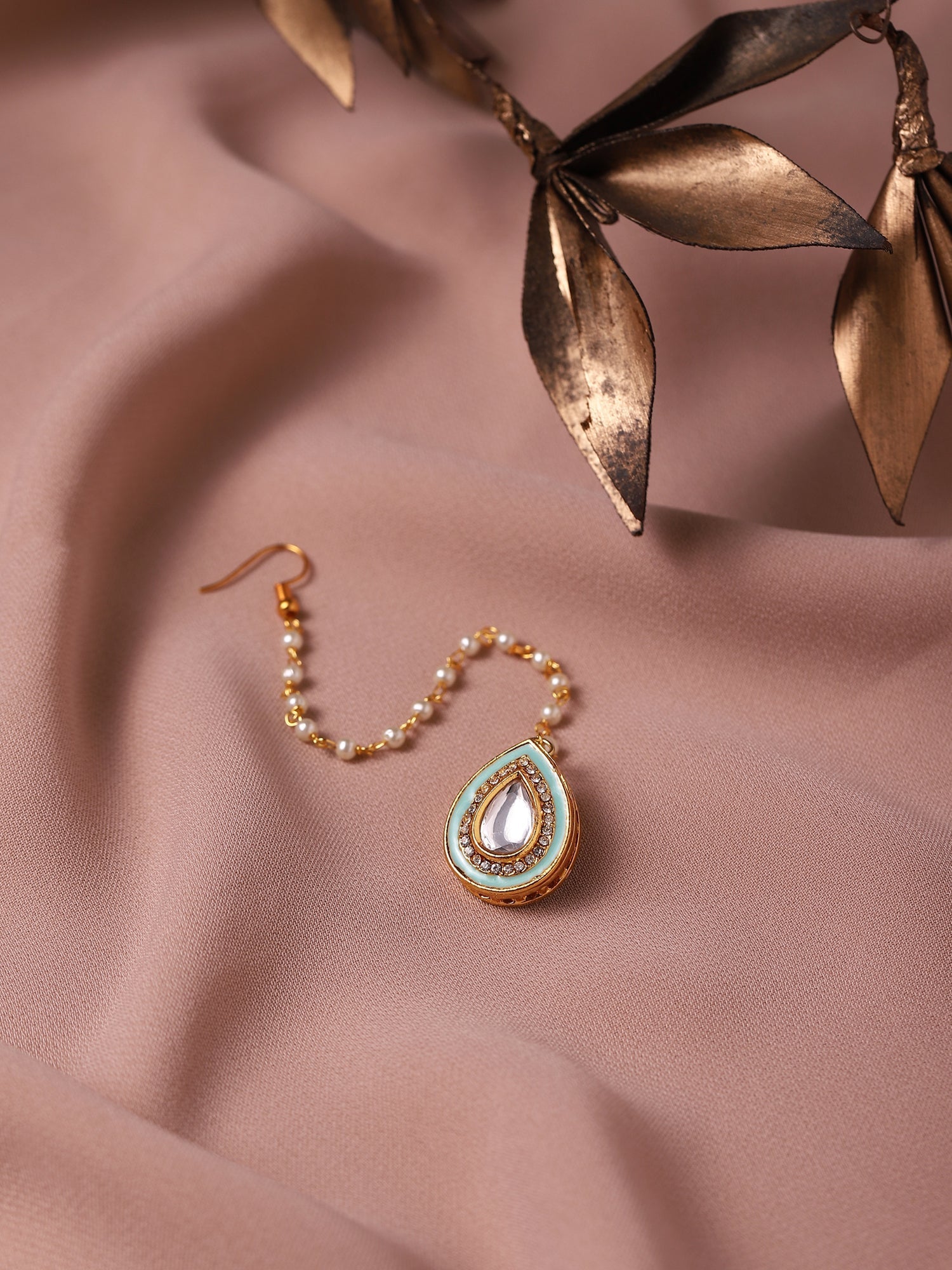 Gold-Polished White Kundan-Studded Maangtika - Ruby Raang | Grocsy