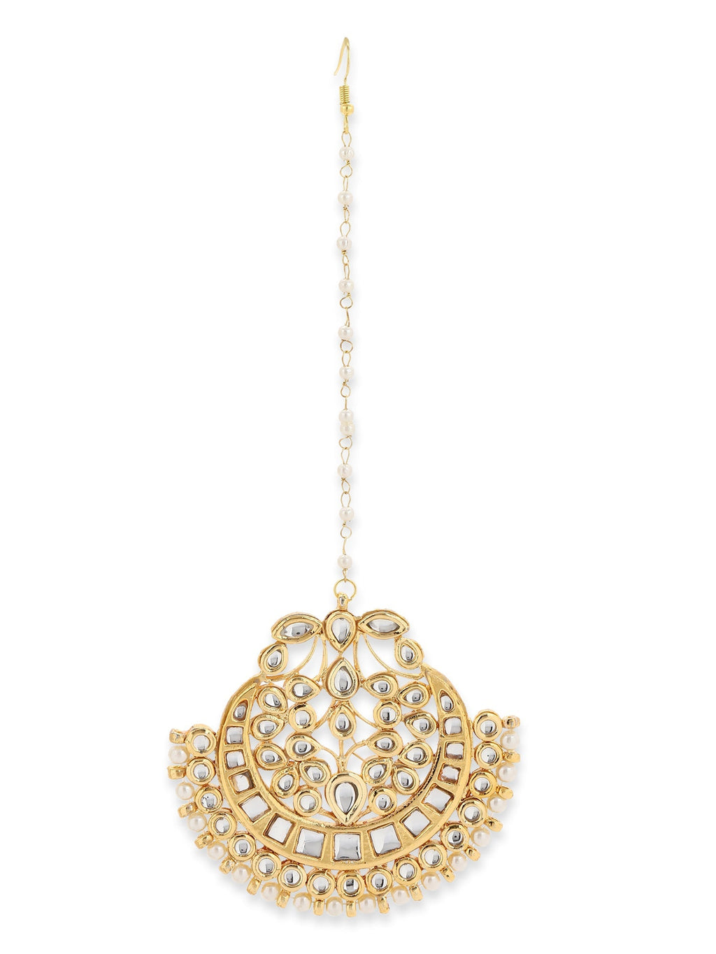 Gold-Polished White Kundan-Studded Maang Tikka - Ruby Raang | Grocsy