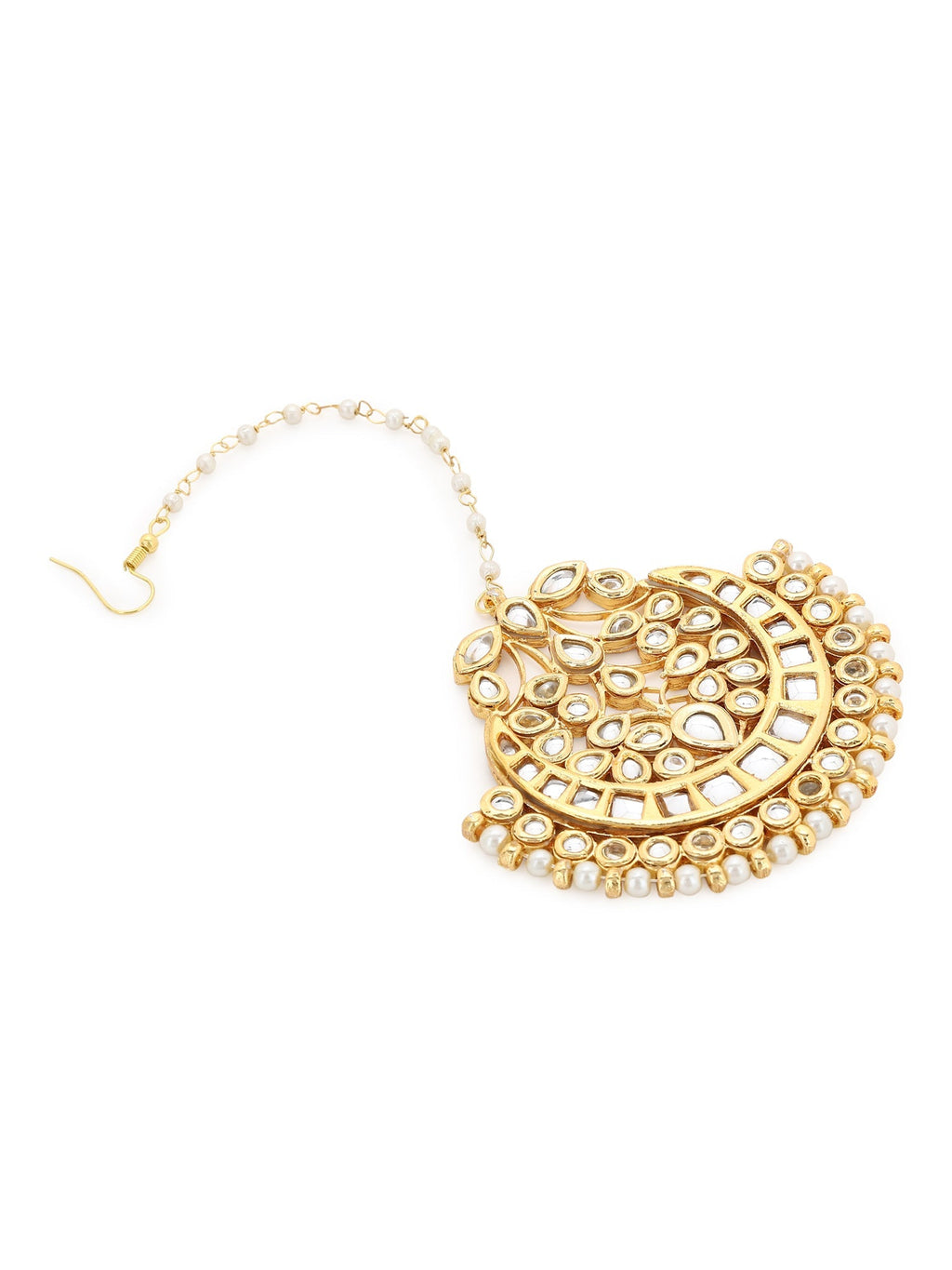 Gold-Polished White Kundan-Studded Maang Tikka - Ruby Raang | Grocsy