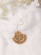 Gold-Polished White Kundan-Studded Maang Tikka - Ruby Raang | Grocsy