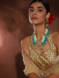 Gold-Polished Blue White Kundan Studded Beaded Jewellery Set - Ruby Raang | Grocsy