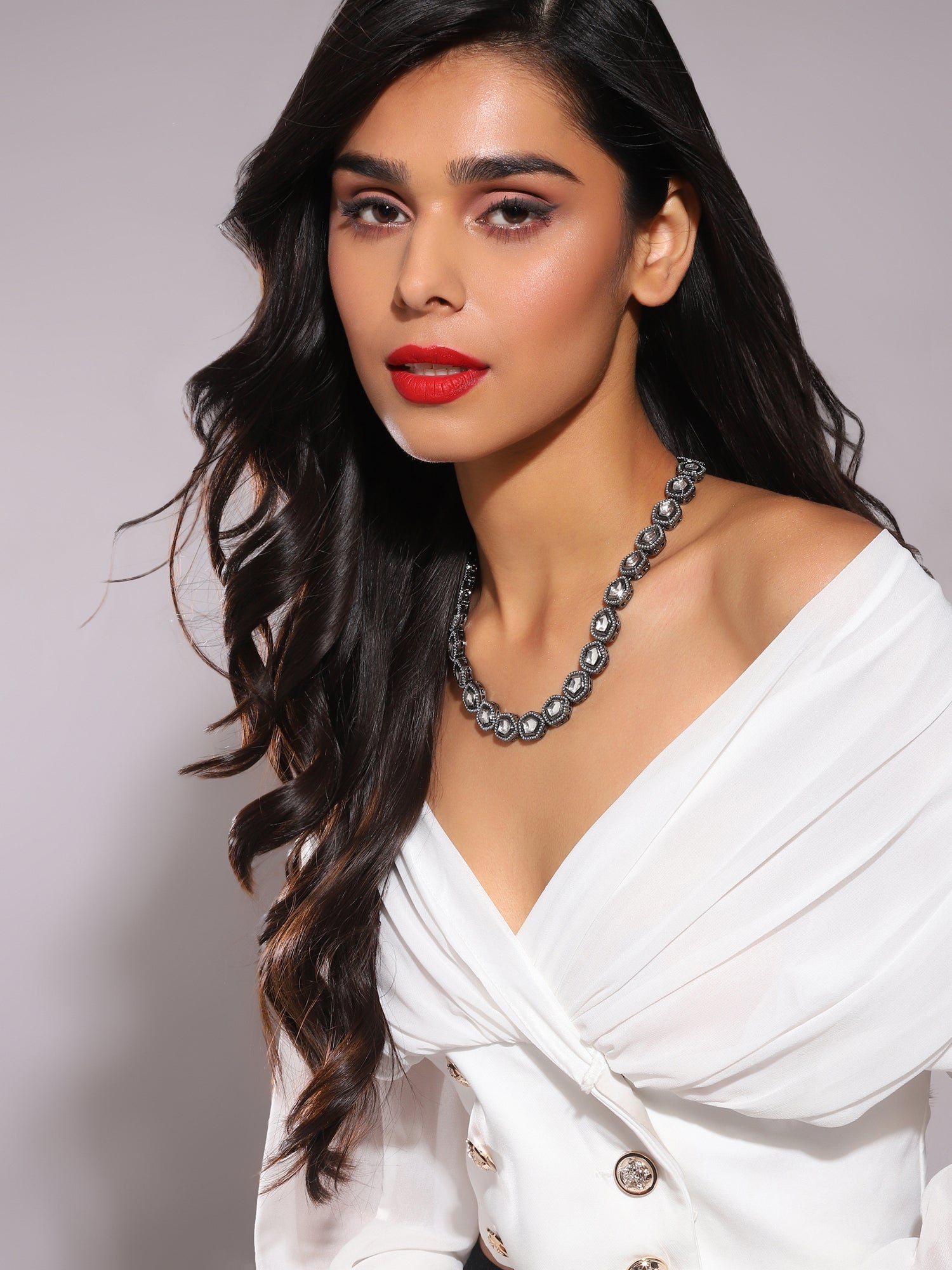 Black Brass Rhodium-Plated Necklace - Ruby Raang | Grocsy