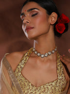 Gold-Toned Green Brass Rhodium-Plated Kundan Necklace - Ruby Raang | Grocsy