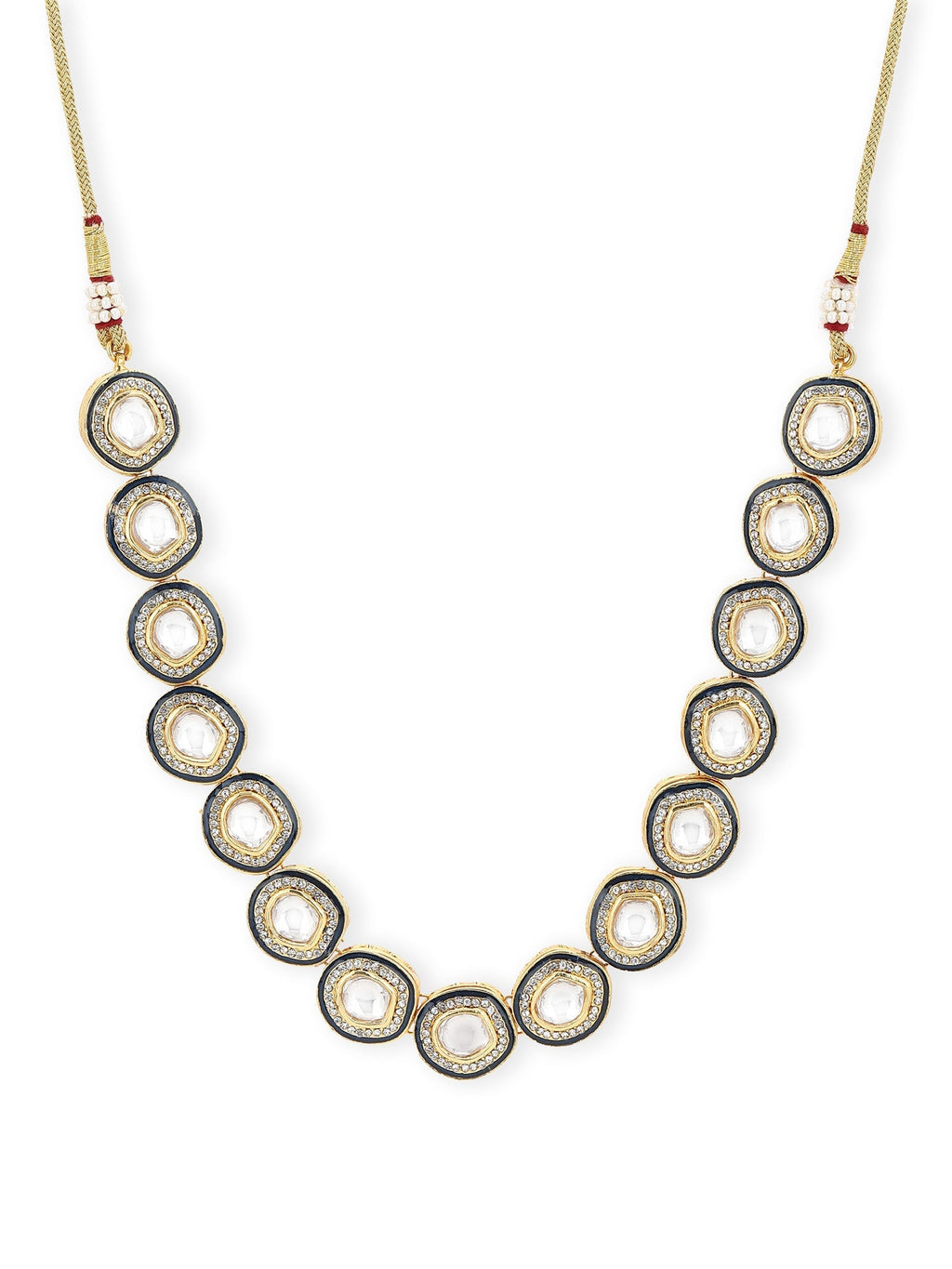 Gold-Toned Green Brass Rhodium-Plated Kundan Necklace - Ruby Raang | Grocsy