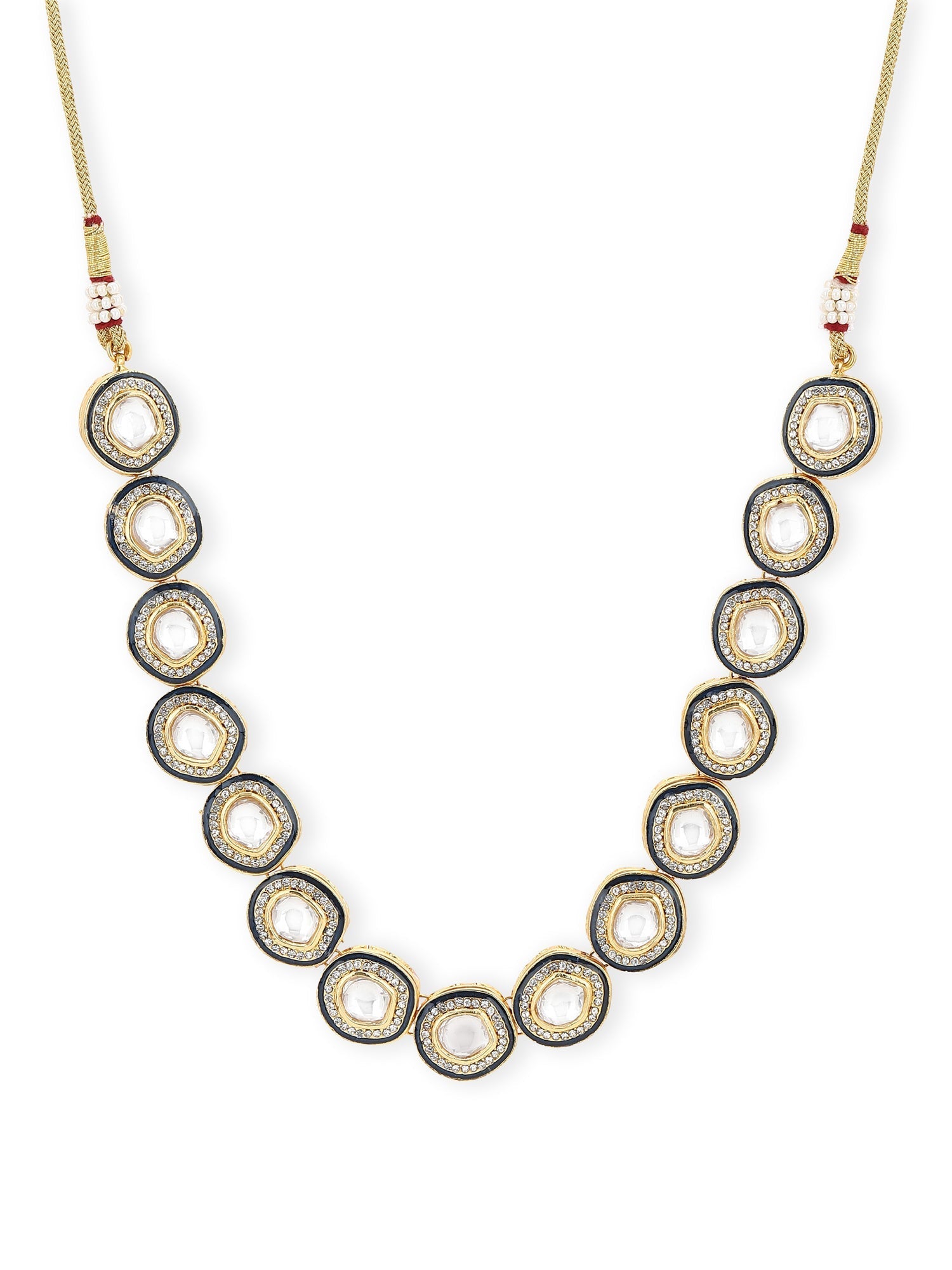 Gold-Toned Green Brass Rhodium-Plated Kundan Necklace - Ruby Raang | Grocsy