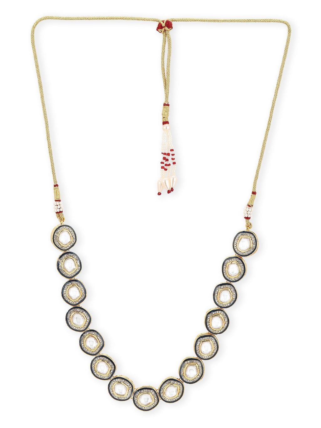 Gold-Toned Green Brass Rhodium-Plated Kundan Necklace - Ruby Raang | Grocsy