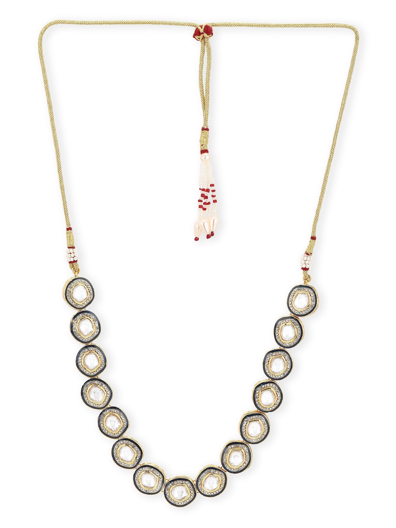 Gold-Toned Green Brass Rhodium-Plated Kundan Necklace - Ruby Raang | Grocsy
