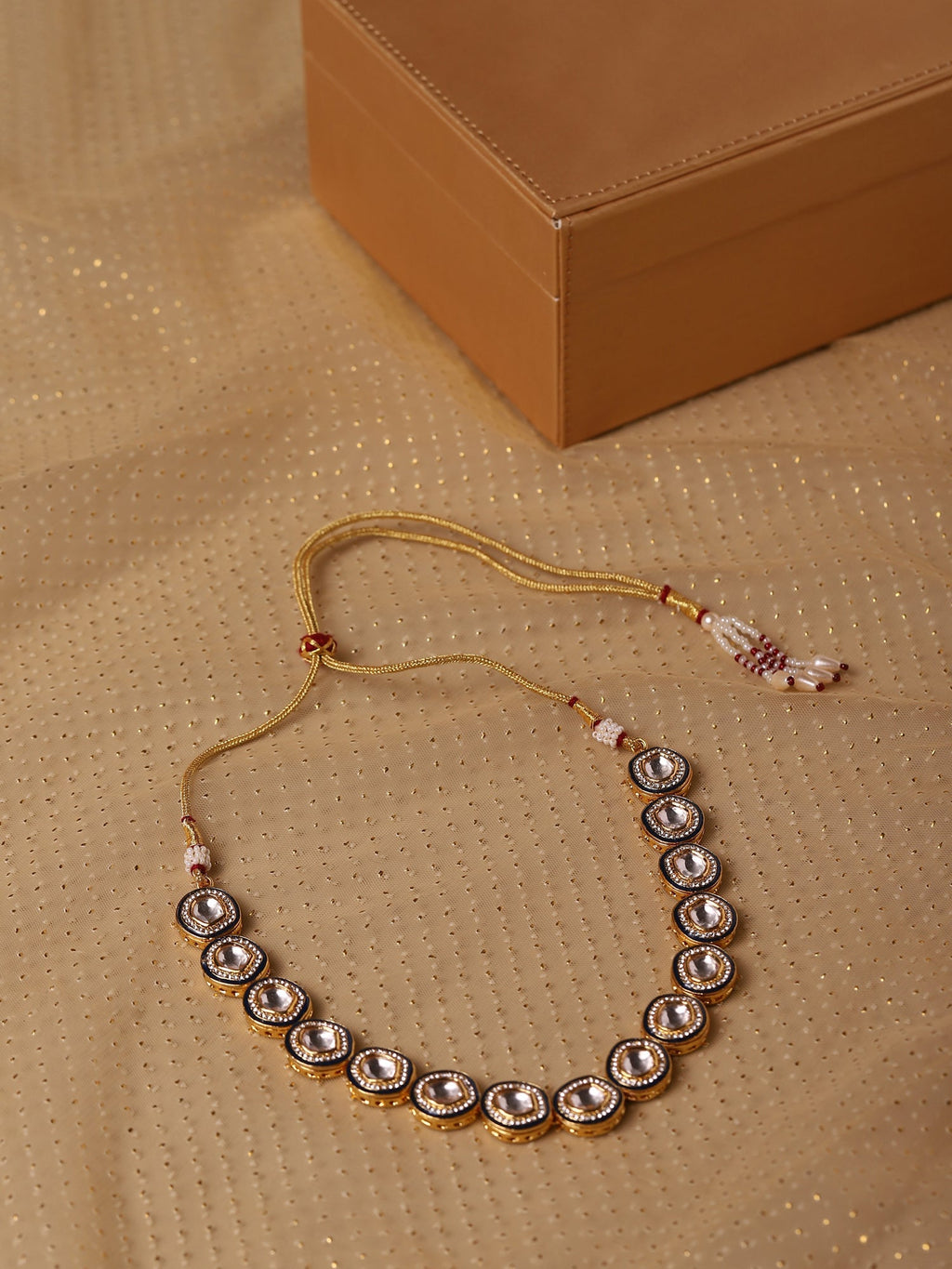 Gold-Toned Green Brass Rhodium-Plated Kundan Necklace - Ruby Raang | Grocsy