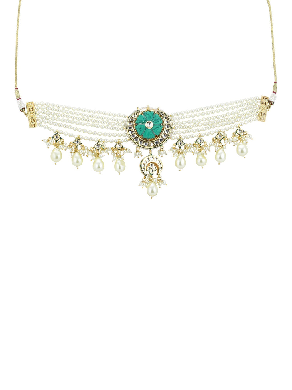 White Blue Brass Gold-Polished Necklace - Ruby Raang | Grocsy